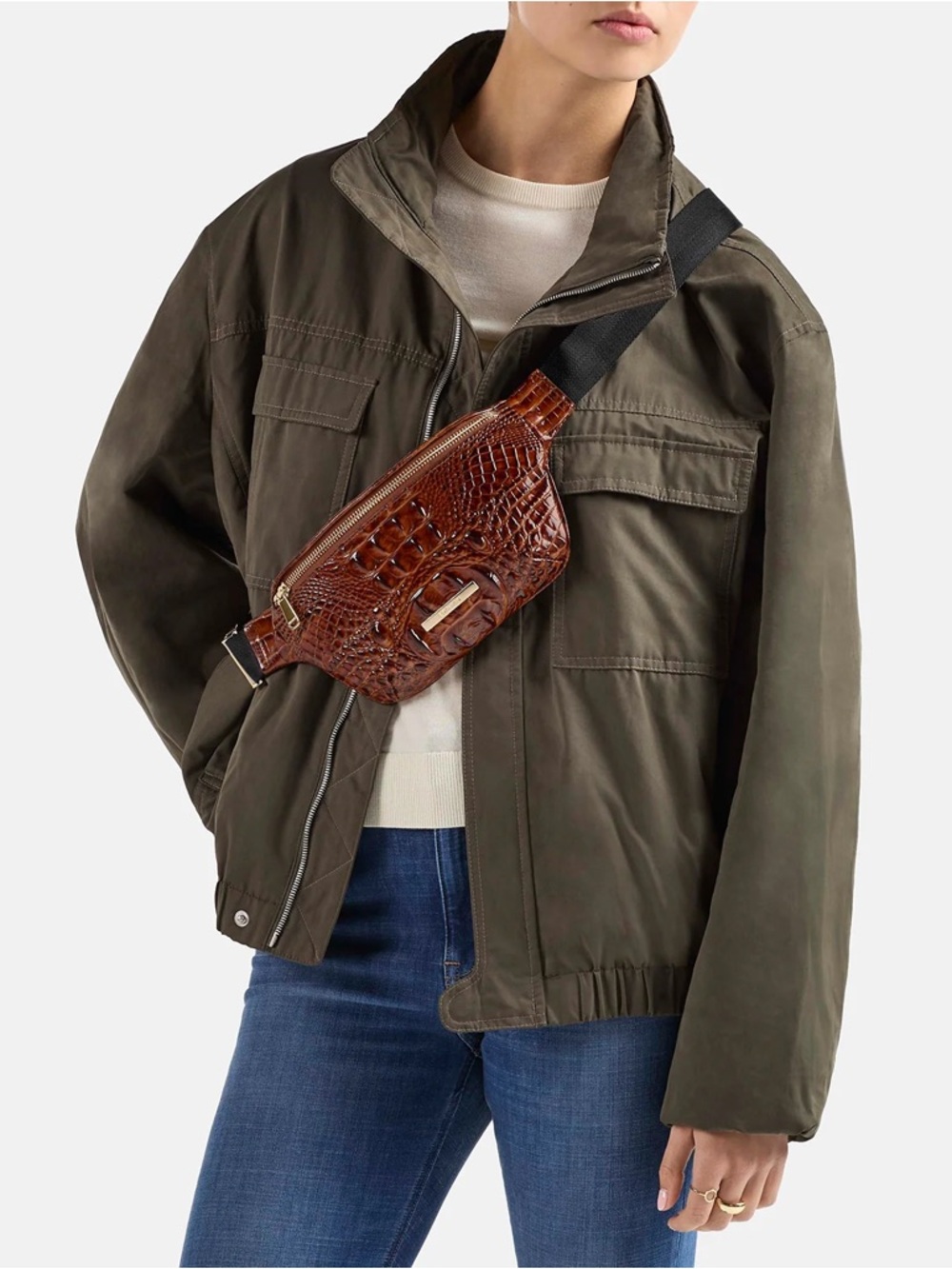 Brahmin Blue Croc-Embossed Denim Cross Body Hollis Pouch Bag - Picture 2 of 7